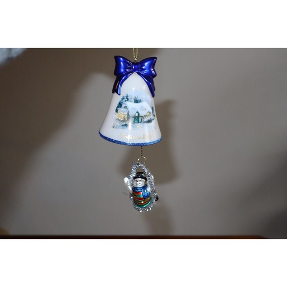 Glued* Lot Thomas Kinkade Ringing in Holiday Christmas Bell Ornaments W/ Snowmen - Picture 13 of 13